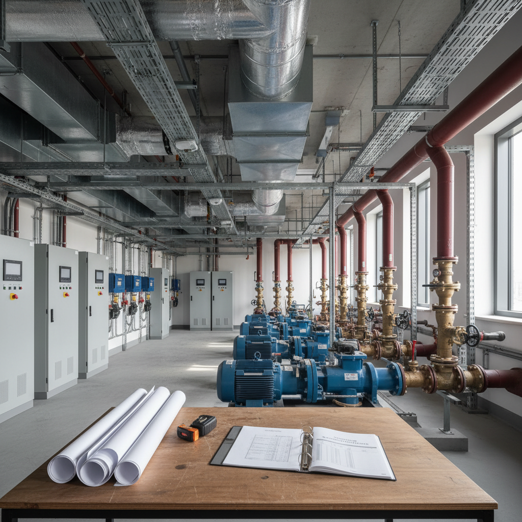 Technikzentrale mit TGA-Anlagen und Vergabeunterlagen zur Ausschreibung in LPH 6 und Angebotsprüfung in LPH 7
