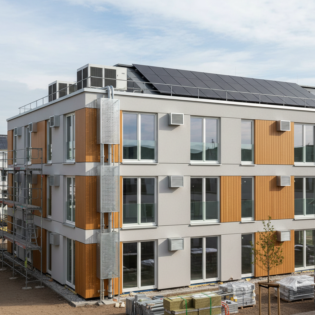 Klimafreundlicher Neubau mit Photovoltaik und Wärmepumpentechnik als TGA-Konzept für KFN und QNG