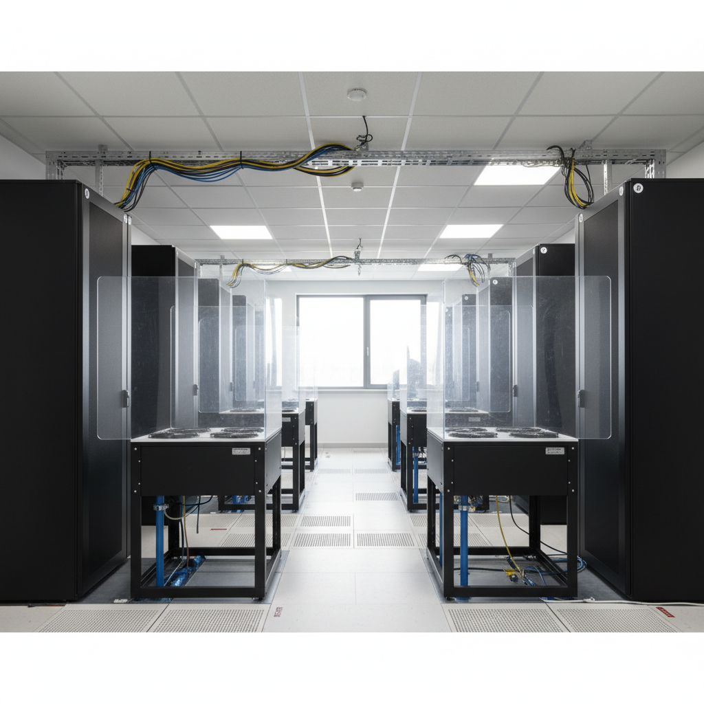 Serverraum mit getrennten Kalt- und Warmgängen, Präzisionskühlung und Sensorik zur Überwachung der Serverraum Klimatisierung