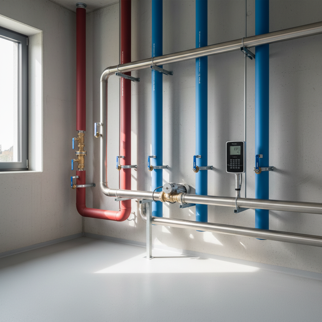 Trinkwasserinstallation mit Rohrleitungen, Zirkulation und Messstellen als technischer Bezug zum VDI 6023 Hygieneplan