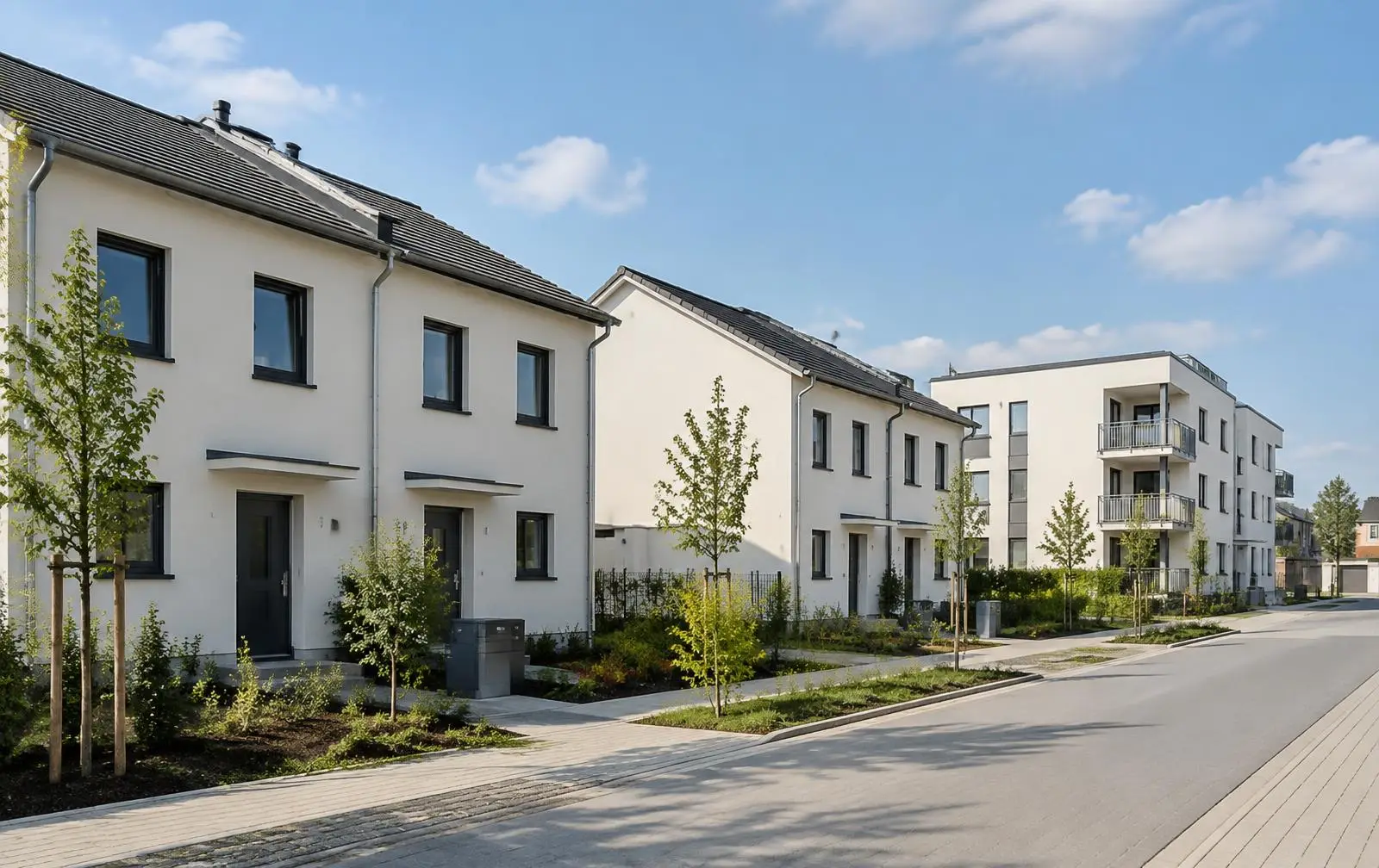 Neubausiedlung mit Reihenhäusern und kleinem Mehrfamilienhaus: TGA Planung für Bauträger in Brandenburg