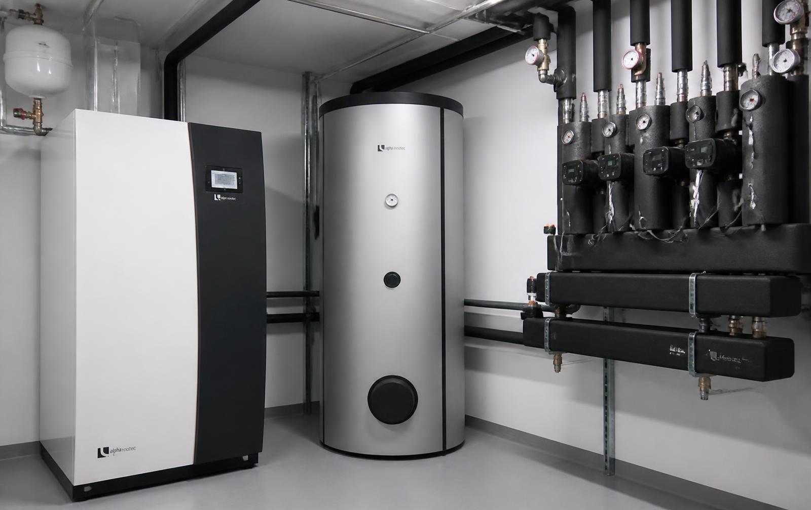 Heizzentrale mit Wärmepumpe und Speicher in einer Ferienimmobilie